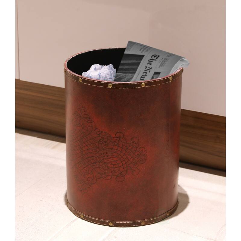Faux Leather Antique Design Waste Bin