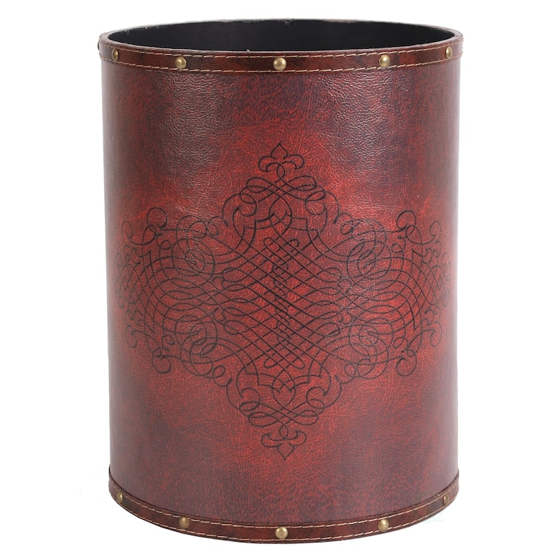 Faux Leather Antique Design Waste Bin