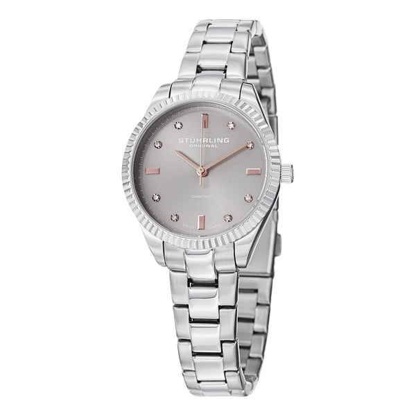 Stuhrling Original Women's Allure Swiss Quartz Diamond Stainless Steel Bracelet Watch - silver