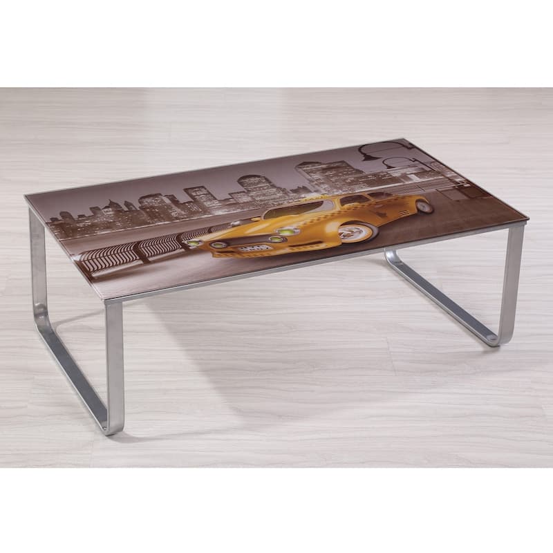 Carter Scenery Pattern Glass Top Coffee Table