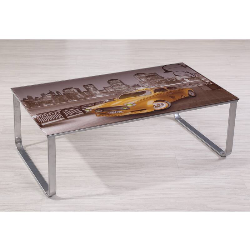 Carter Scenery Pattern Glass Top Coffee Table - Silver/1