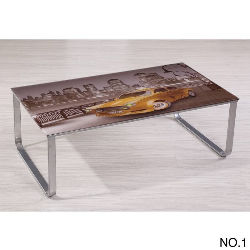 Carter Scenery Pattern Glass Top Coffee Table