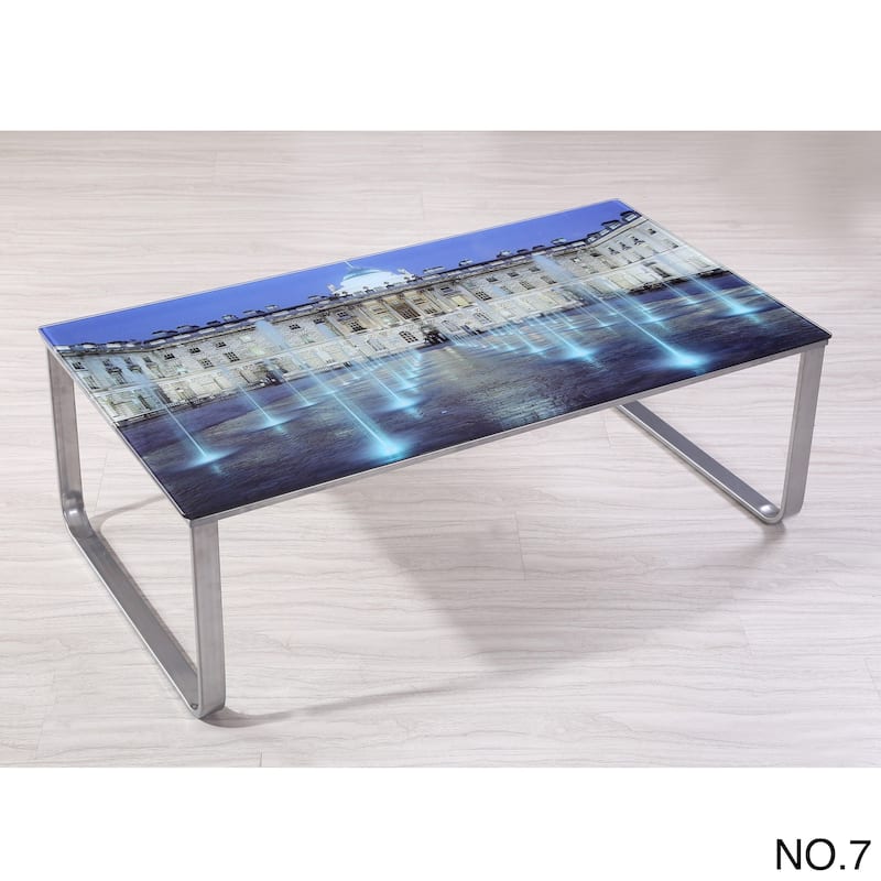 Carter Scenery Pattern Glass Top Coffee Table