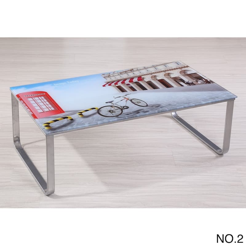 Carter Scenery Pattern Glass Top Coffee Table
