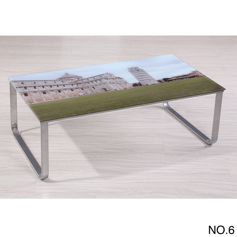 Carter Scenery Pattern Glass Top Coffee Table - Silver/6