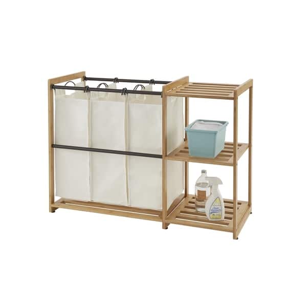 slide 1 of 12, TRINITY EcoStorage™ 3-Bag Bamboo Laundry Station