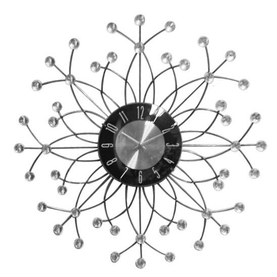 Retro Modern Metal Starburst Rhinestone Jewel 20-inch Clock