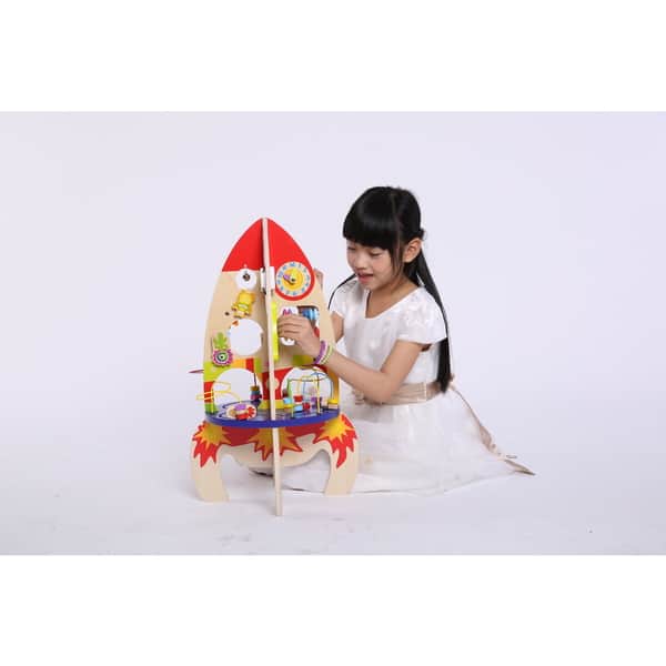 slide 1 of 1, Wood Multi Activity Rocket - Brown/Red