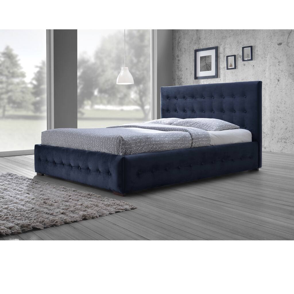 Baxton Studio Modern and Contemporary Navy Blue Velvet Fabric Button-tufted Queen Platform Bed