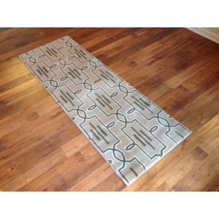 Lattice Brown Beige Soft Plush Contemporary Area Rug (27 x 77)