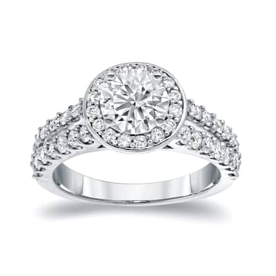 Auriya 14k Gold 1 1/2ctw Round Diamond Halo Engagement Ring (H-I, I1-I2)