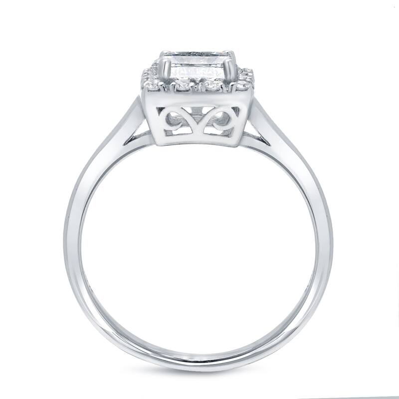 Auriya 1ct TDW Square Princess-Cut Diamond Halo Engagement Ring 14k White Gold (I-J, I1-I2)