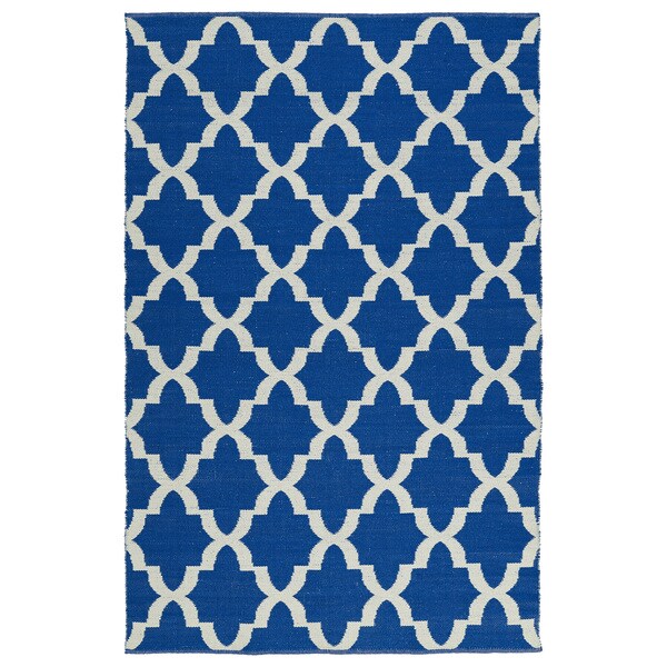Indoor/Outdoor Laguna Navy and Ivory Trellis Flat-Weave Rug (9'0 x 12'0) - 9' x 12'
