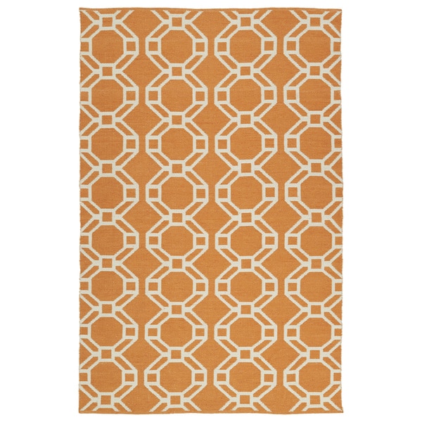 Indoor/Outdoor Laguna Orange and Ivory Geo Flat-Weave Rug (9'0 x 12'0) - 9' x 12'