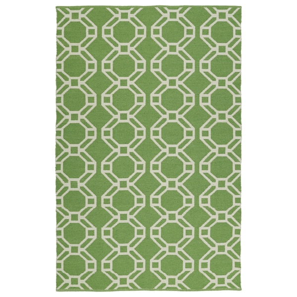 Indoor/Outdoor Laguna Lime and Ivory Geo Flat-Weave Rug (8'0 x 10'0) - 8' x 10'