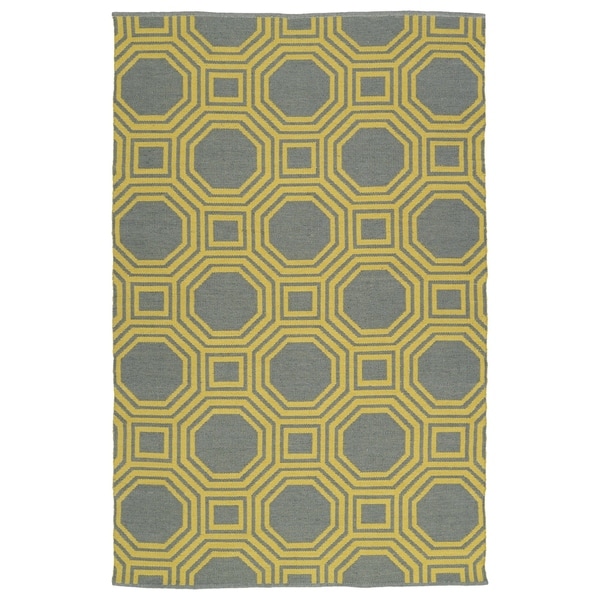 Indoor/Outdoor Laguna Grey and Yellow Geo Flat-Weave Rug - 8' x 10'