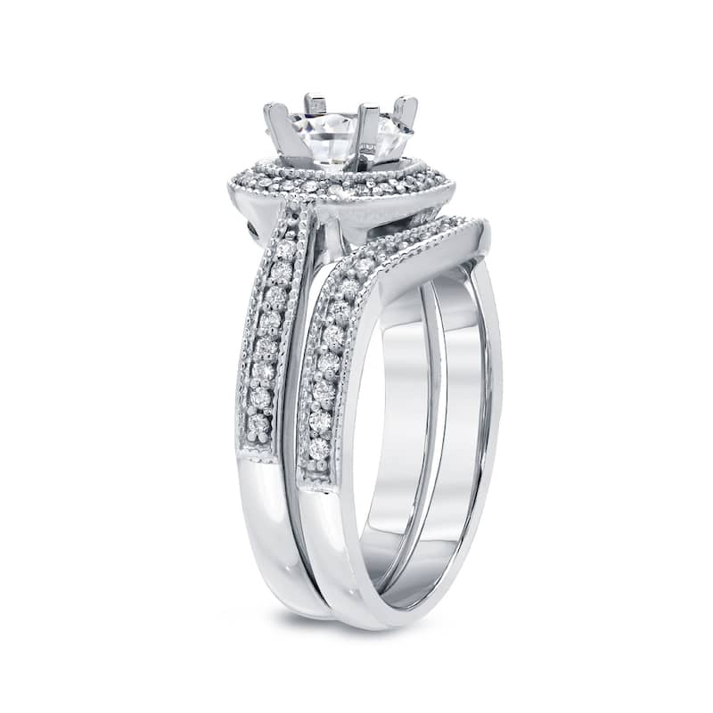 Auriya 14k Gold 1 1/2ctw Vintage Cushion-cut Diamond Halo Engagement Ring Set
