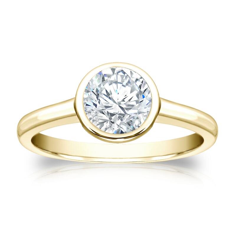 Auriya 18k Gold 1ctw Bezel Solitaire Diamond Engagement Ring