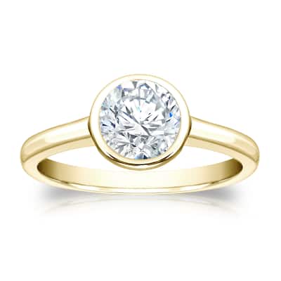 Auriya 18k Gold 1ctw Bezel Solitaire Diamond Engagement Ring
