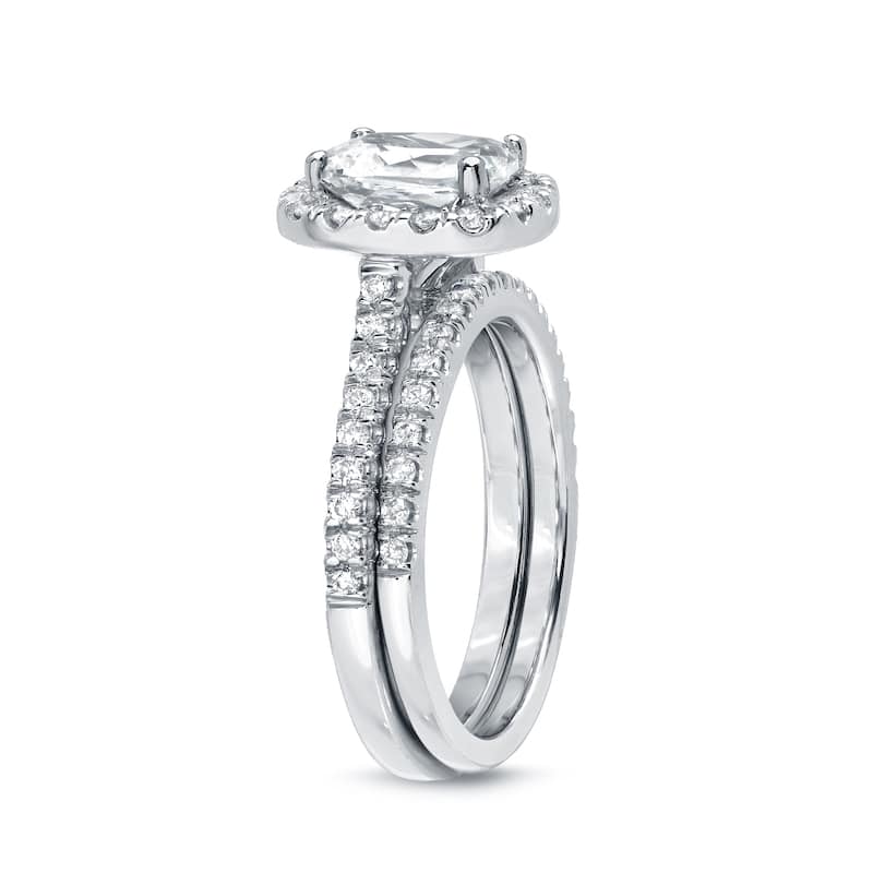 Auriya 14k Gold 2ctw Cushion-cut Halo Diamond Engagement Ring Set