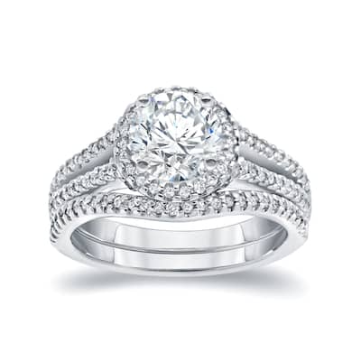 Auriya 14k Gold 2ctw Modern Round Halo Diamond Engagement Ring Set