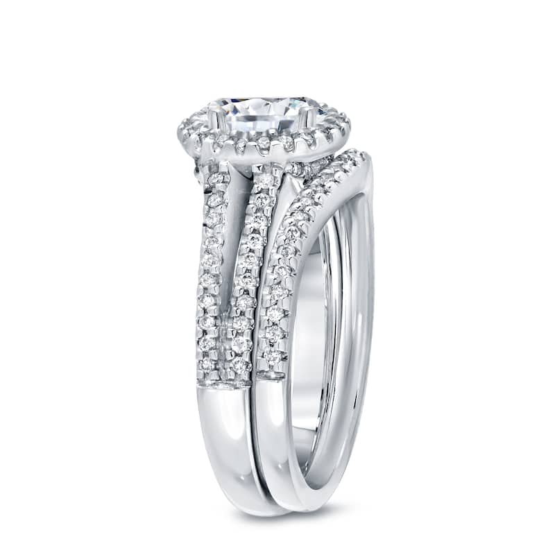 Auriya 14k Gold 2ctw Modern Round Halo Diamond Engagement Ring Set