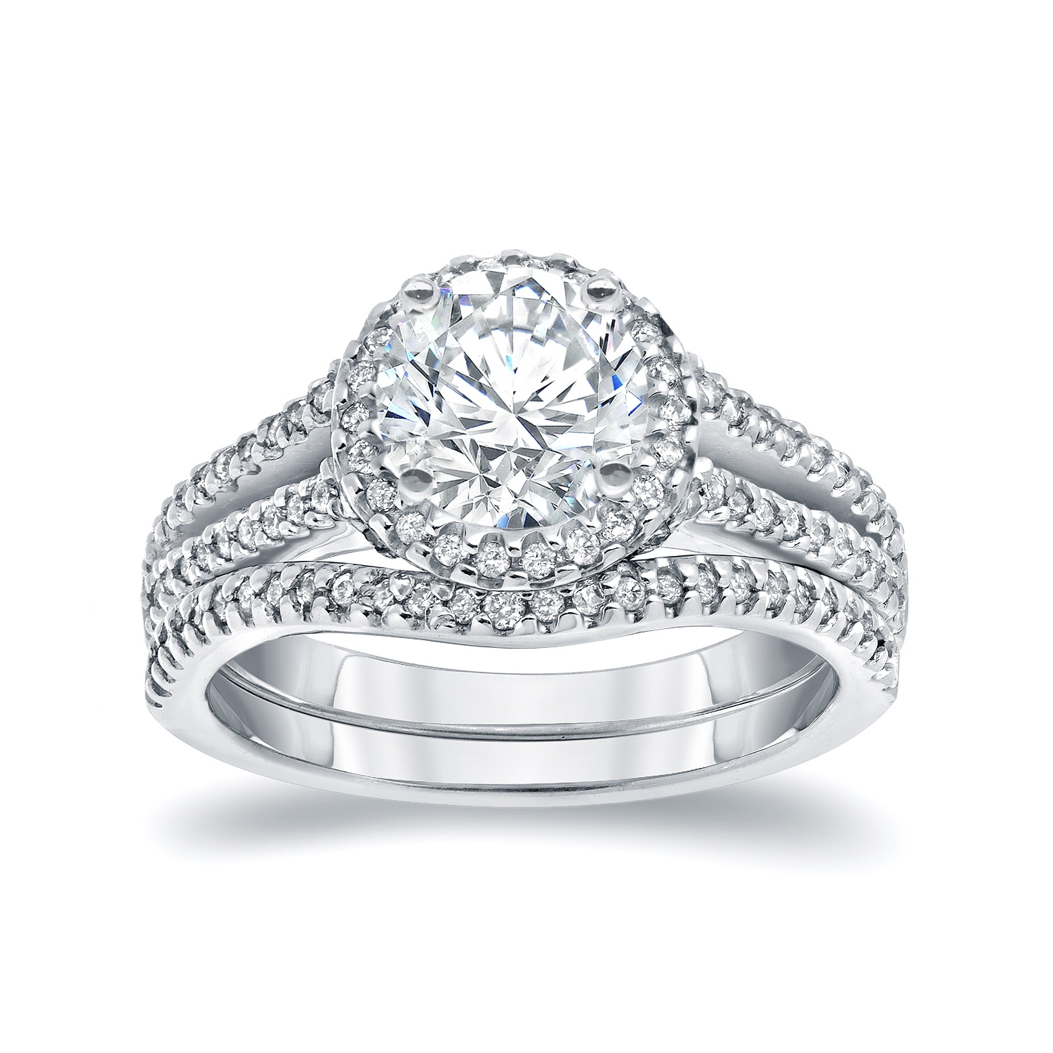 Auriya 14k Gold 2ctw Modern Round Halo Diamond Engagement Ring Set