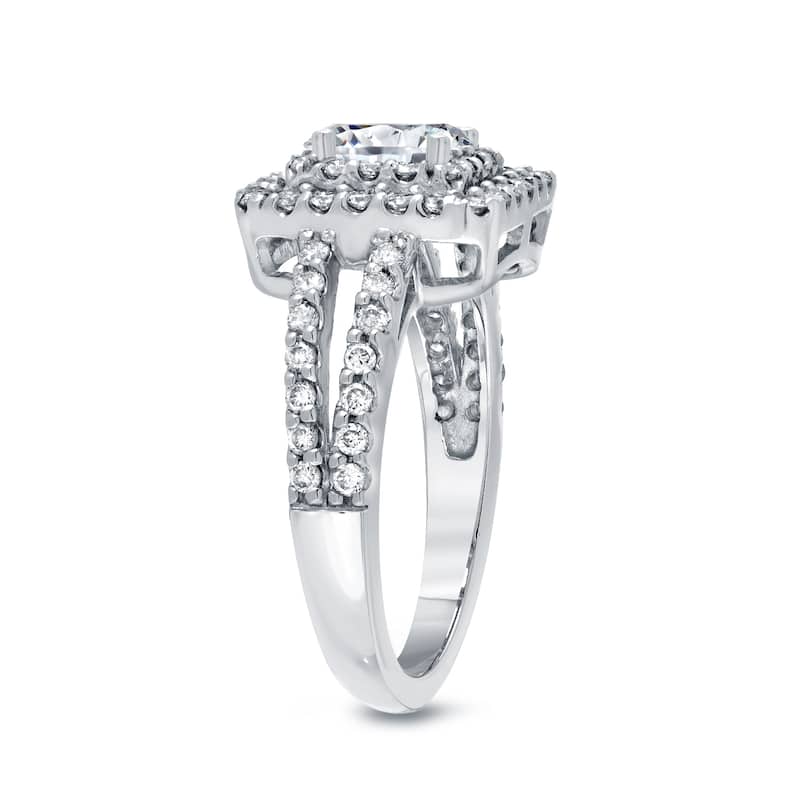 Auriya 14k White Gold 1 1/2ct TDW Princess-cut Diamond Double Halo Engagement Ring (I-J, I1-I2)