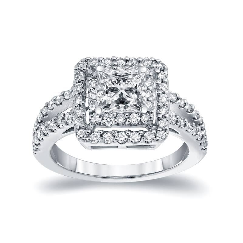 Auriya 14k White Gold 1 1/2ct TDW Princess-cut Diamond Double Halo Engagement Ring (I-J, I1-I2) - White - 5