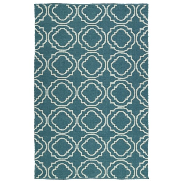 Indoor/Outdoor Laguna Teal and Ivory Geo Flat-Weave Rug (3'0 x 5'0) - 3' x 5'