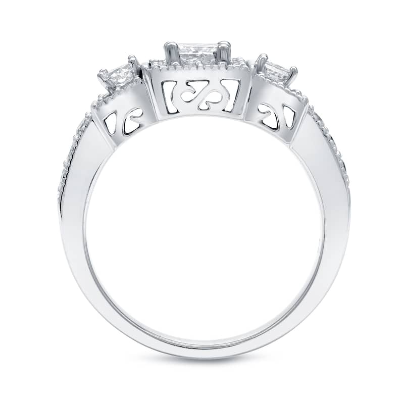 Auriya Vintage Inspired 1ct TDW 3-Stone Diamond Halo Engagement Ring 14k Gold