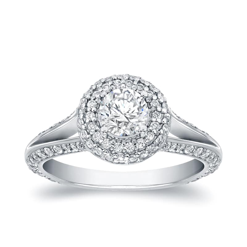 Auriya Modern 1 1/2ct TDW Round Diamond Halo Engagement Ring 14k White Gold