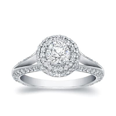 Auriya Modern 1 1/2ct TDW Round Diamond Halo Engagement Ring 14k White Gold