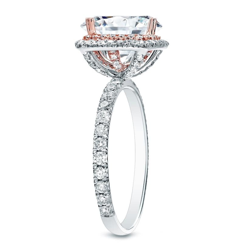 Auriya 14k Two-tone Gold 1 3/4ctw Cushion-cut Halo Diamond Engagement Ring Certified