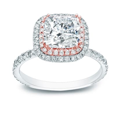 Auriya 14k Two-tone Gold 1 3/4ctw Cushion-cut Halo Diamond Engagement Ring Certified