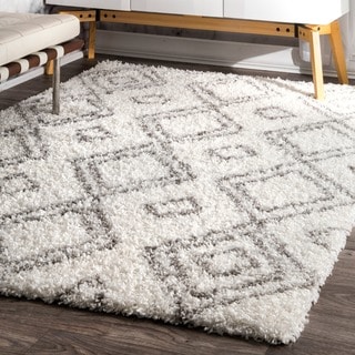 nuLOOM Alexa My Soft and Plush Moroccan Trellis White/ Grey Easy Shag Rug (8