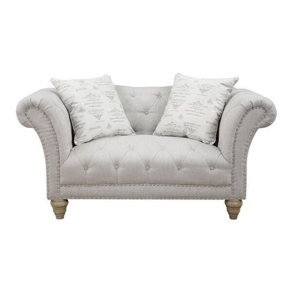 Hutton Off-White Linen-Look Button Tufted Loveseat