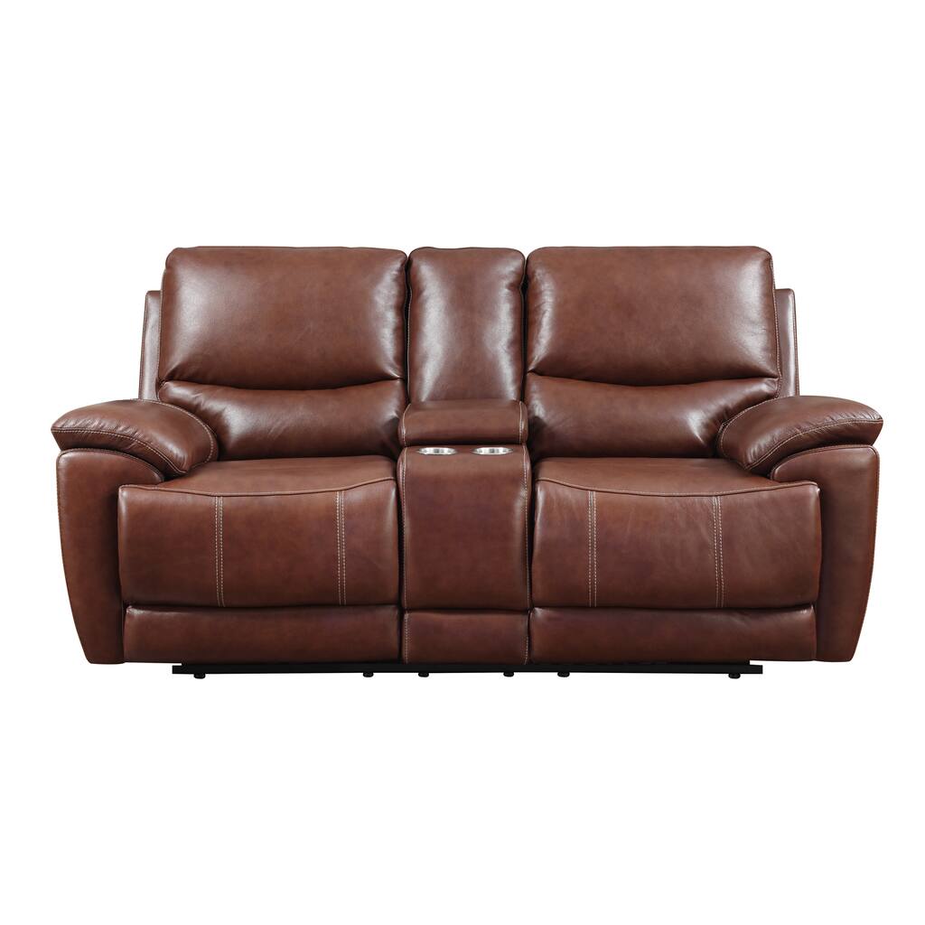 Leather Match Power Dual Reclining Console Loveseat