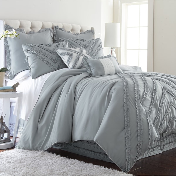Shop Amraupur Overseas Julianne 8piece Grey Ruffles Comforter Set