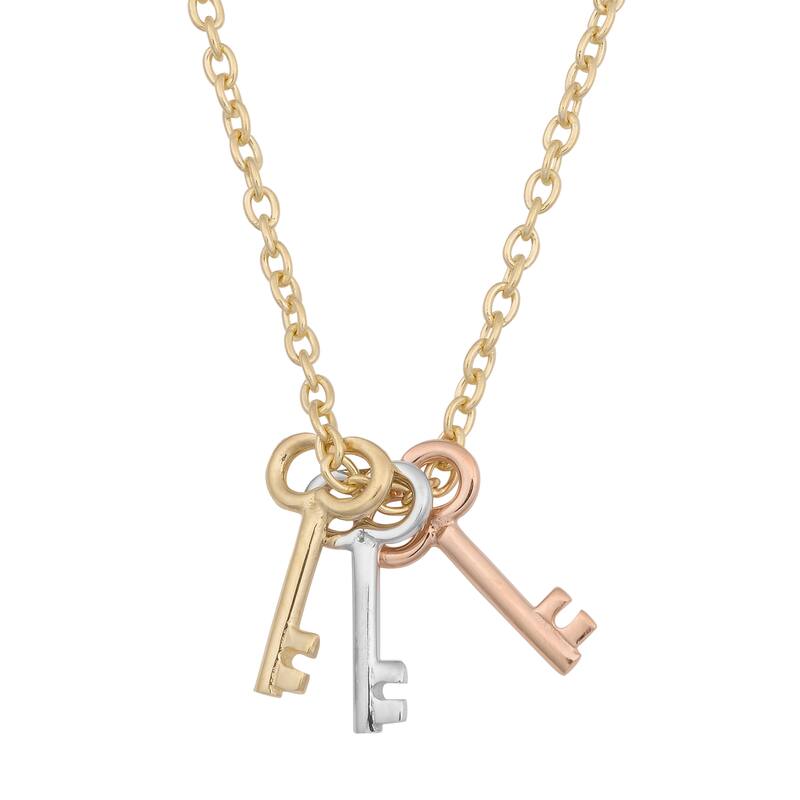 Fremada 14k Tricolor Gold High Polish Keys on Cable Chain Necklace