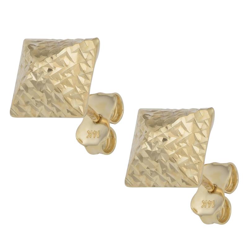 Fremada 14k Yellow Gold Diamond-cut Square Pyrmaid Stud Earrings
