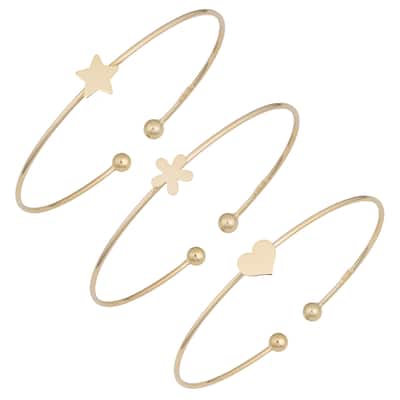 Fremada 14k Yellow Gold High Polish Cuff Bracelet (heart, flower or star)