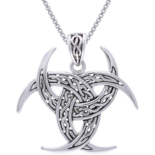 Shop Sterling Silver Celtic Trinity Knot Triple Crescent Moon Necklace ...