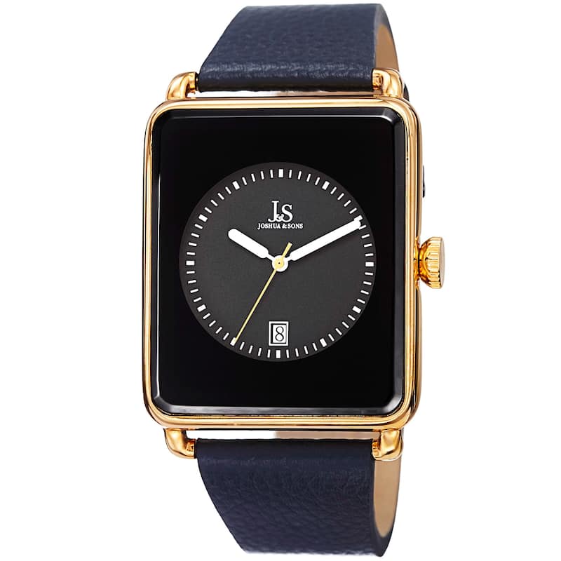 Joshua & Sons Classic Men's Japanese Quartz Rectangle Date Leather Strap Watch