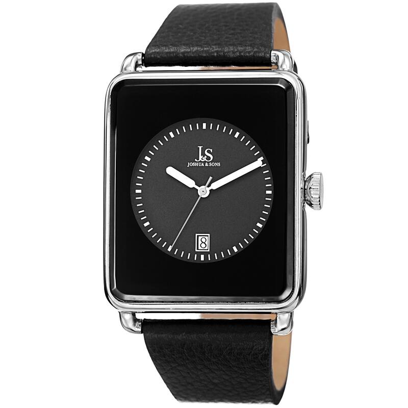 Joshua & Sons Classic Men's Japanese Quartz Rectangle Date Leather Strap Watch
