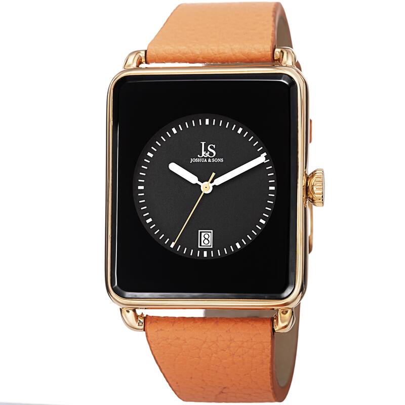 Joshua & Sons Classic Men's Japanese Quartz Rectangle Date Leather Strap Watch