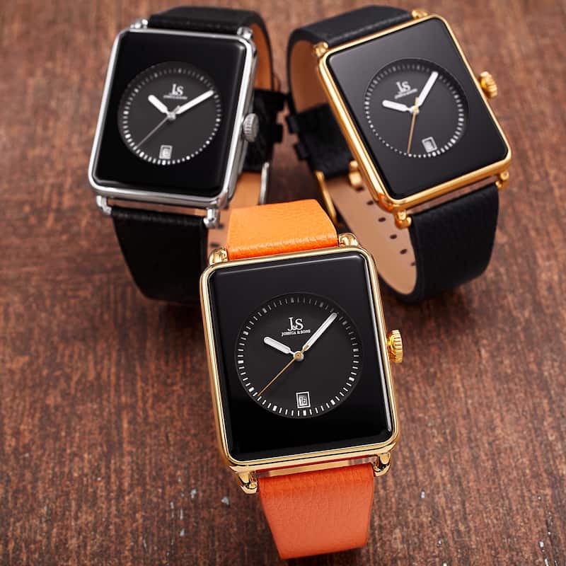 Joshua & Sons Classic Men's Japanese Quartz Rectangle Date Leather Strap Watch