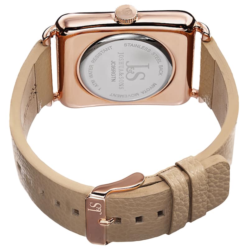 Joshua & Sons Classic Men's Quartz Rectangle Date Leather Rose-Tone Strap Watch - GOLD