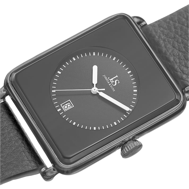 Joshua & Sons Classic Men's Quartz Rectangle Date Leather Black Strap Watch