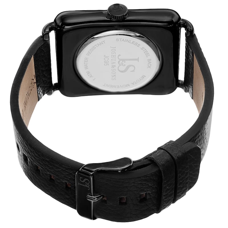 Joshua & Sons Classic Men's Quartz Rectangle Date Leather Black Strap Watch